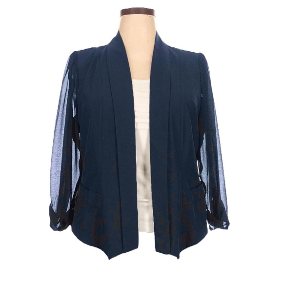 City Chic Jackets & Blazers - City Chic Open Blazer 16 Navy Blue Elegant Sheer Panels 3/4 Sleeves Feminine